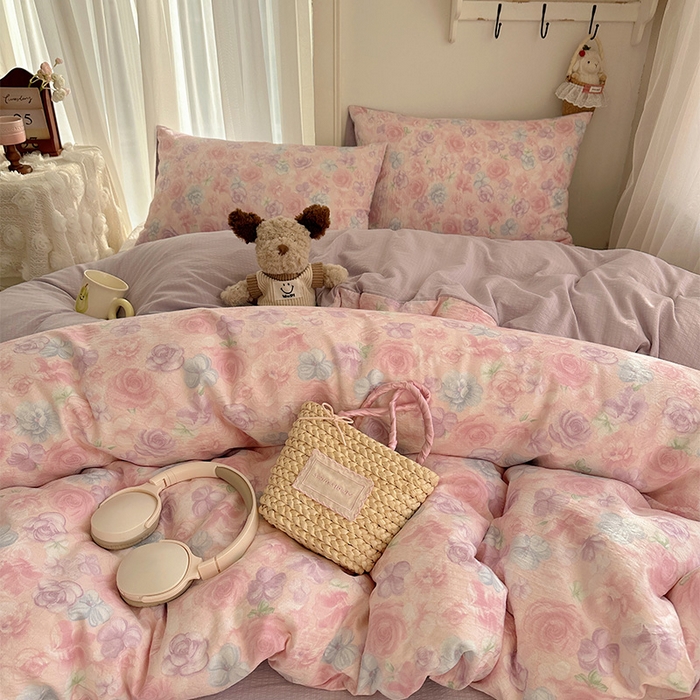 91家纺网 家纺一手货源 找家纺 星禾优选 2025新款全新热款敲可爱的奶呼呼云感双层纱简约四件套系列（提供买家秀） 烟紫