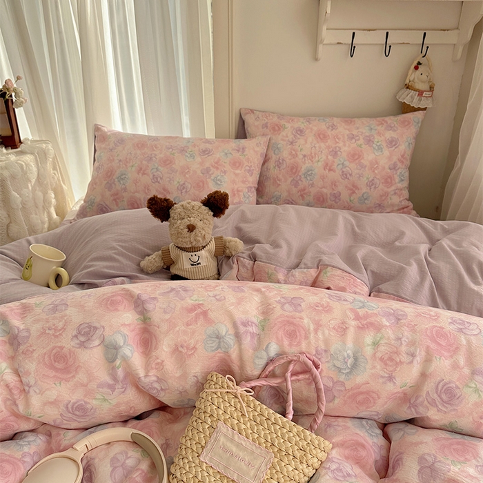 91家纺网 家纺一手货源 找家纺 星禾优选 2025新款全新热款敲可爱的奶呼呼云感双层纱简约四件套系列（提供买家秀） 烟紫