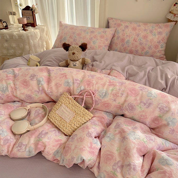 91家纺网 家纺一手货源 找家纺 星禾优选 2025新款全新热款敲可爱的奶呼呼云感双层纱简约四件套系列（提供买家秀） 烟紫