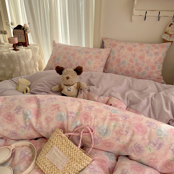 91家纺网 家纺一手货源 找家纺 星禾优选 2025新款全新热款敲可爱的奶呼呼云感双层纱简约四件套系列（提供买家秀） 烟紫