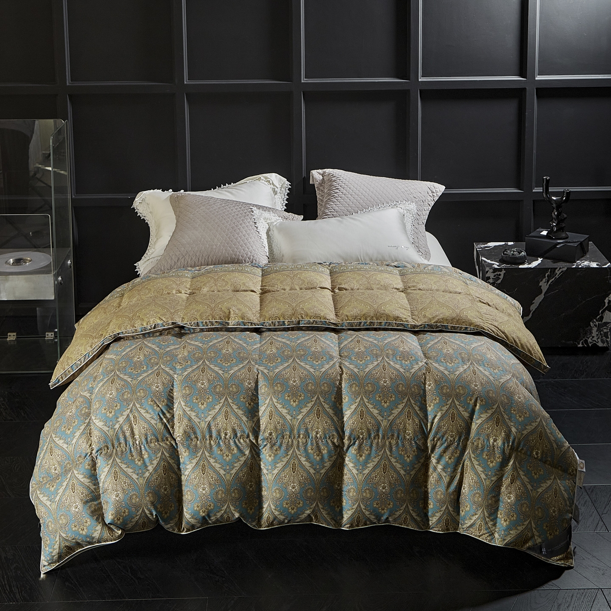 91家纺网 家纺一手货源 找家纺 暖羽屋羽绒馆 2025新款绒子含量95羽绒被国标95白鸭绒被芯 白鸭绒被子2.2米 双人春秋冬被 恒运莱 金-角度一