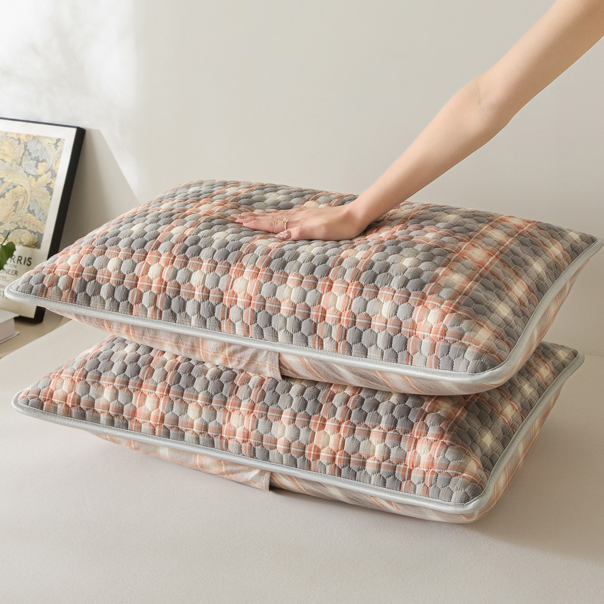 91家纺网 家纺一手货源 找家纺 芬晴家纺 2025新款全棉色织棉花枕套 本色