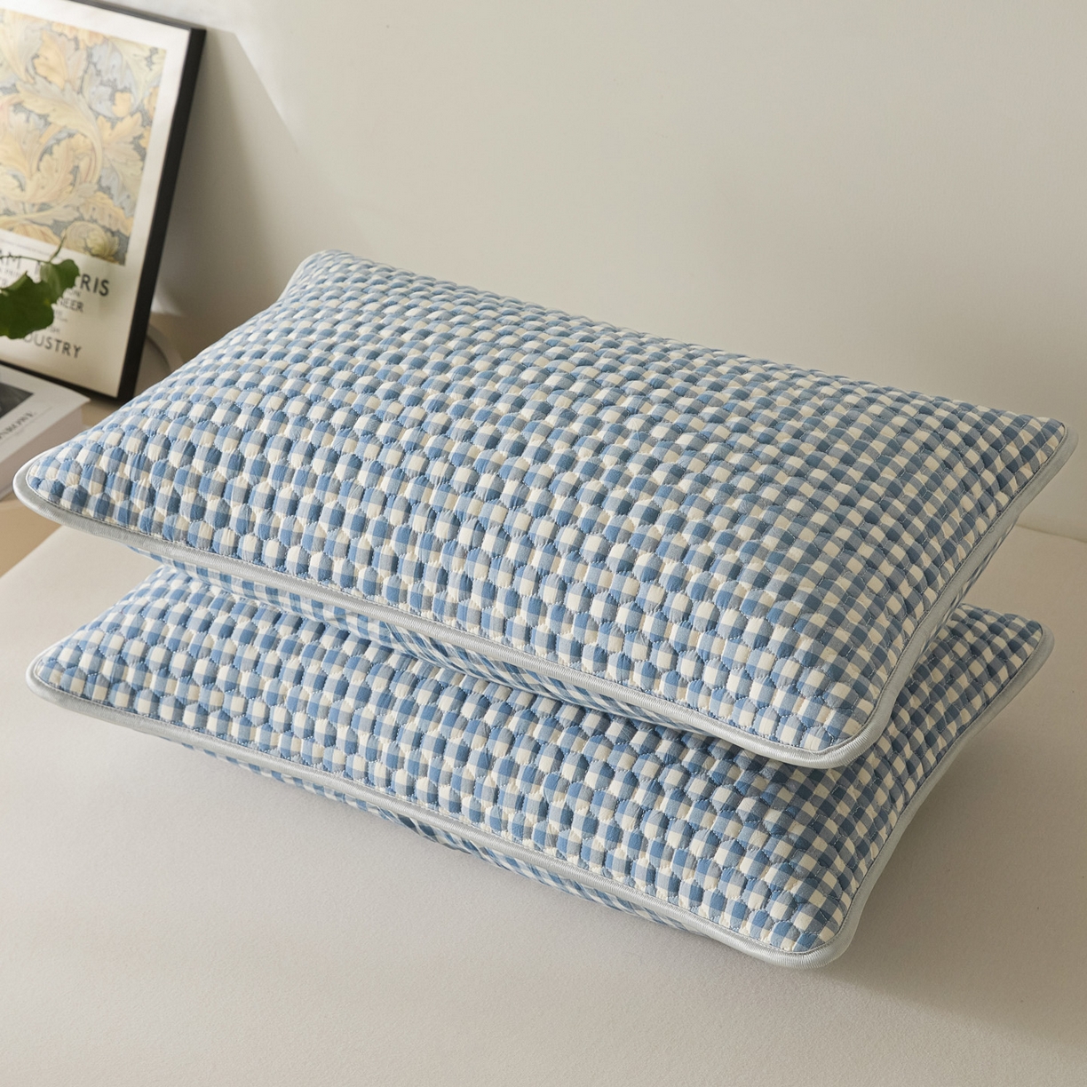 91家纺网 家纺一手货源 找家纺 芬晴家纺 2025新款全棉色织棉花枕套 经典格