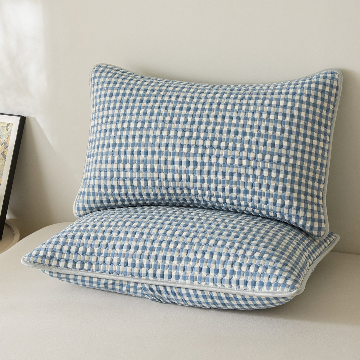 91家纺网 家纺一手货源 找家纺 芬晴家纺 2025新款全棉色织棉花枕套 经典格