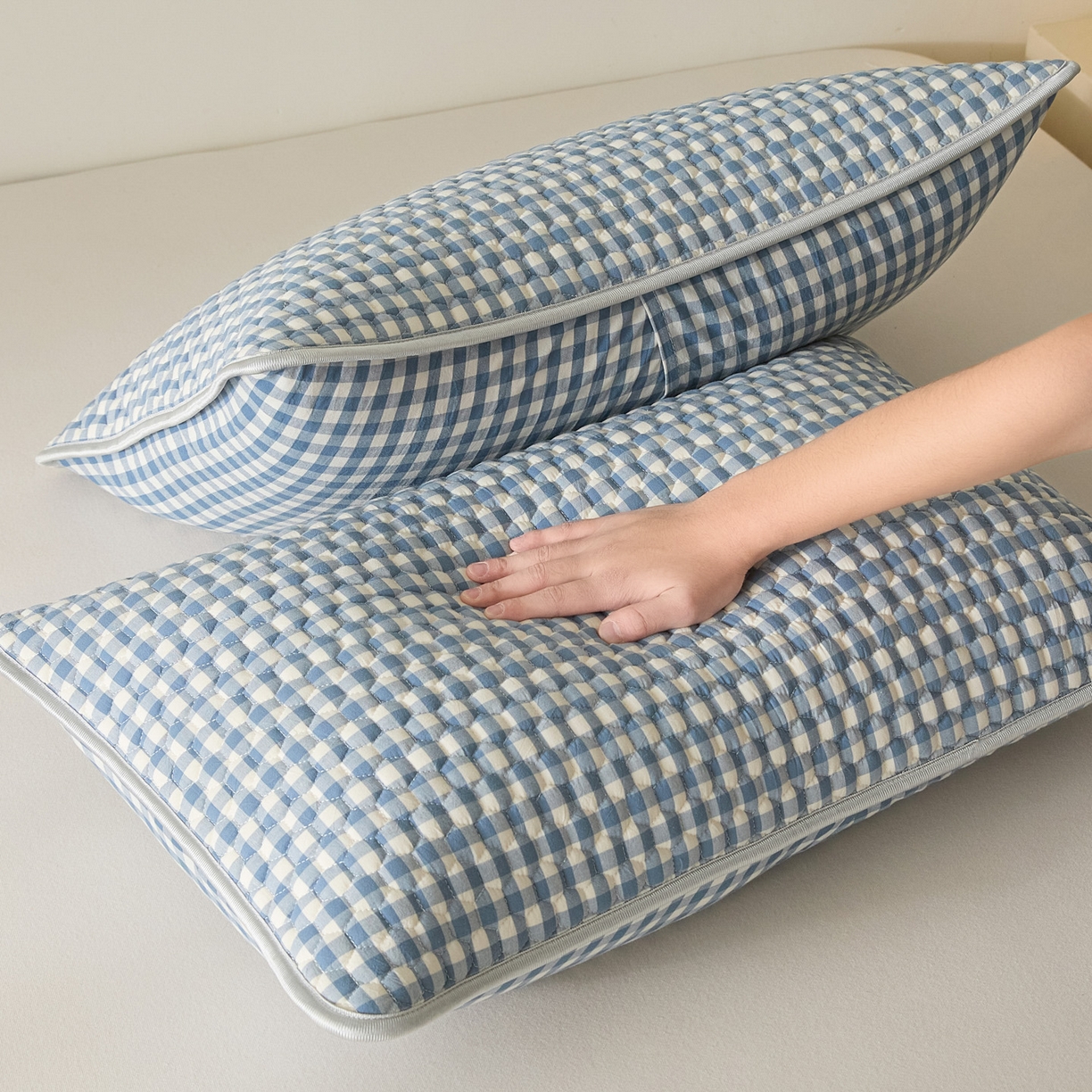 91家纺网 家纺一手货源 找家纺 芬晴家纺 2025新款全棉色织棉花枕套 经典格