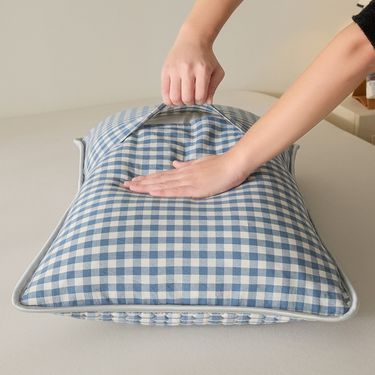 91家纺网 家纺一手货源 找家纺 芬晴家纺 2025新款全棉色织棉花枕套 经典格