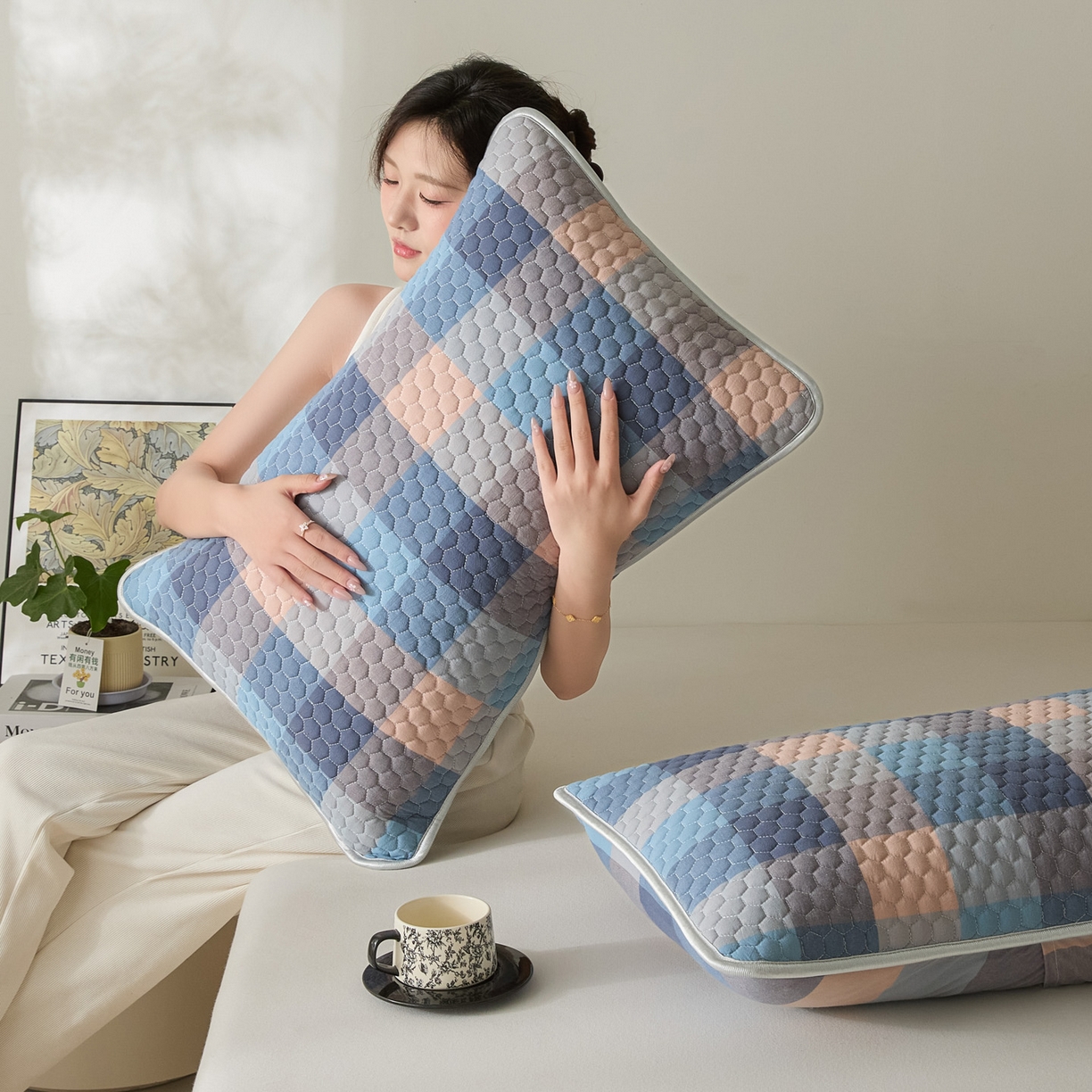 91家纺网 家纺一手货源 找家纺 芬晴家纺 2025新款全棉色织棉花枕套 诺卡