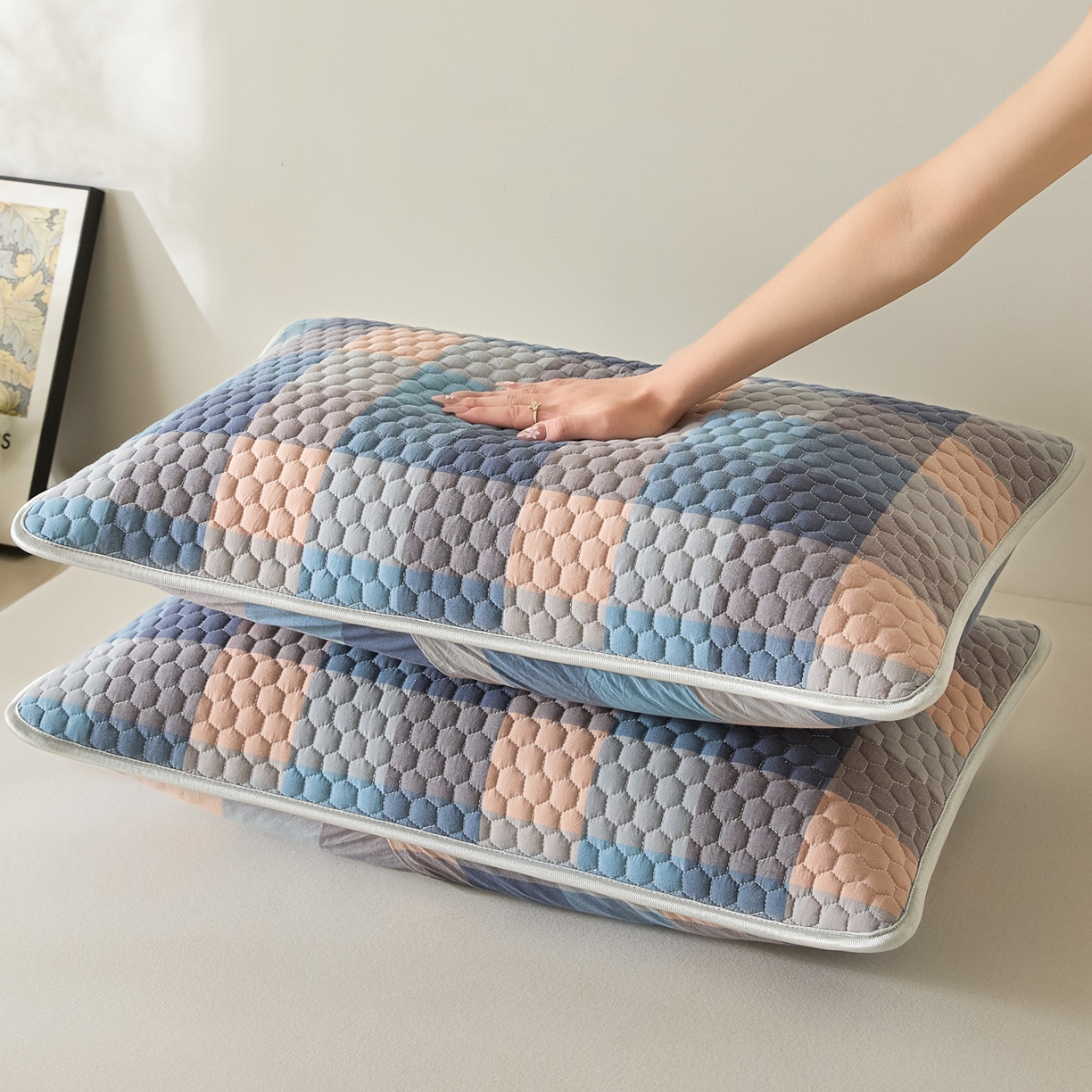 91家纺网 家纺一手货源 找家纺 芬晴家纺 2025新款全棉色织棉花枕套 诺卡