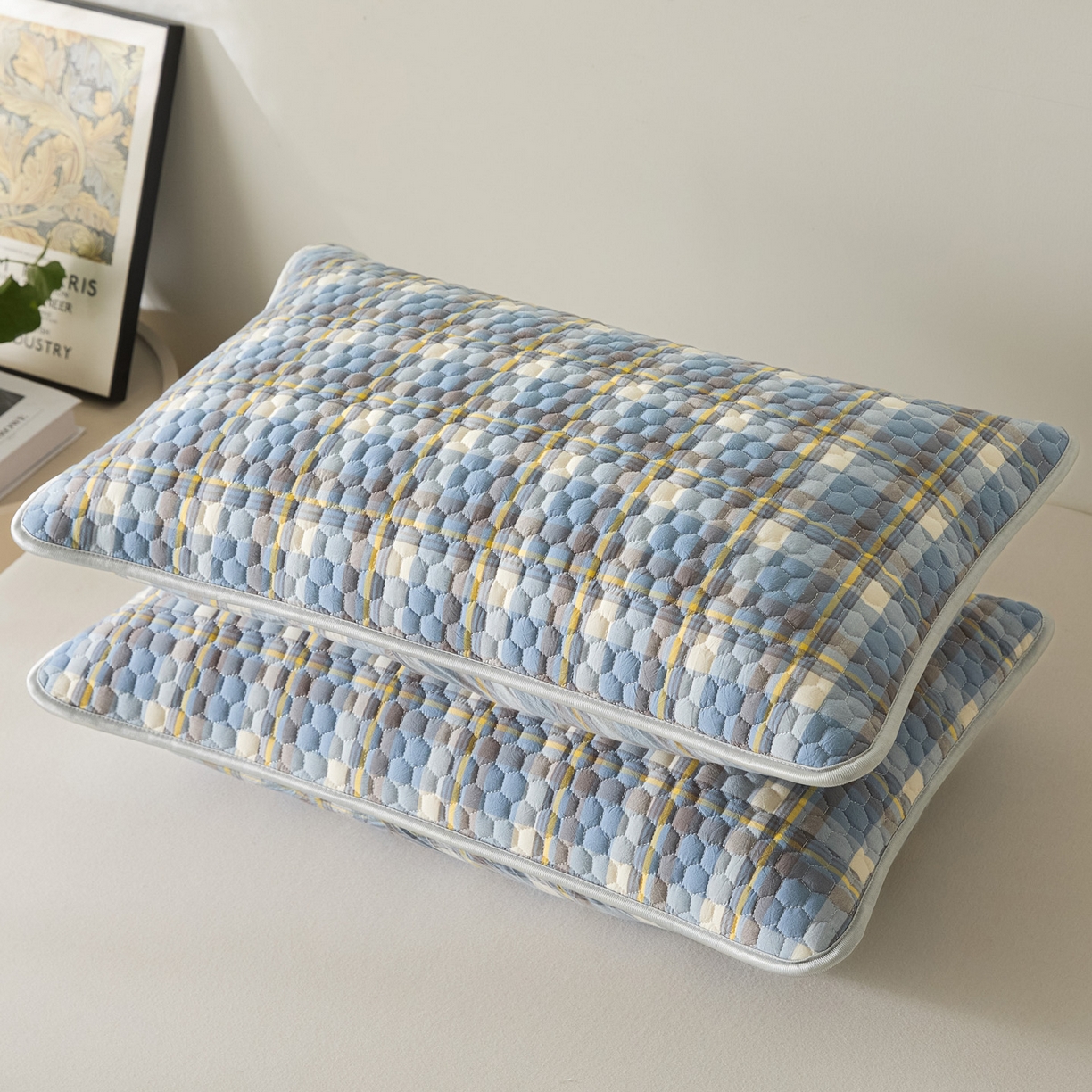 91家纺网 家纺一手货源 找家纺 芬晴家纺 2025新款全棉色织棉花枕套 清风-兰