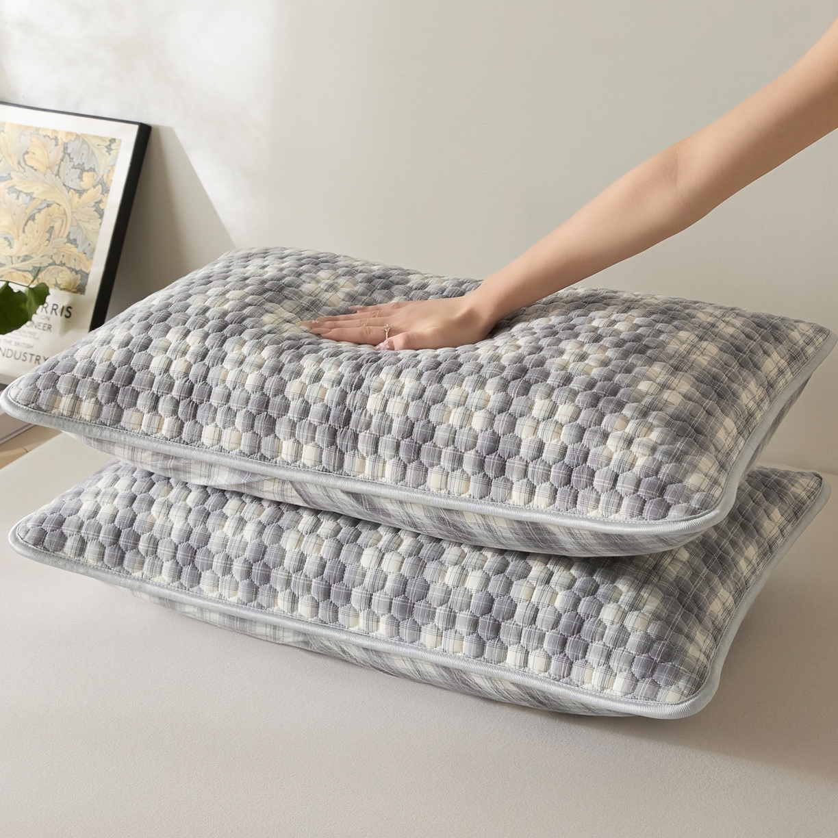 91家纺网 家纺一手货源 找家纺 芬晴家纺 2025新款全棉色织棉花枕套 日常