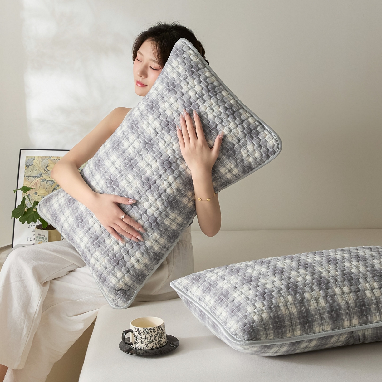 91家纺网 家纺一手货源 找家纺 芬晴家纺 2025新款全棉色织棉花枕套 日常