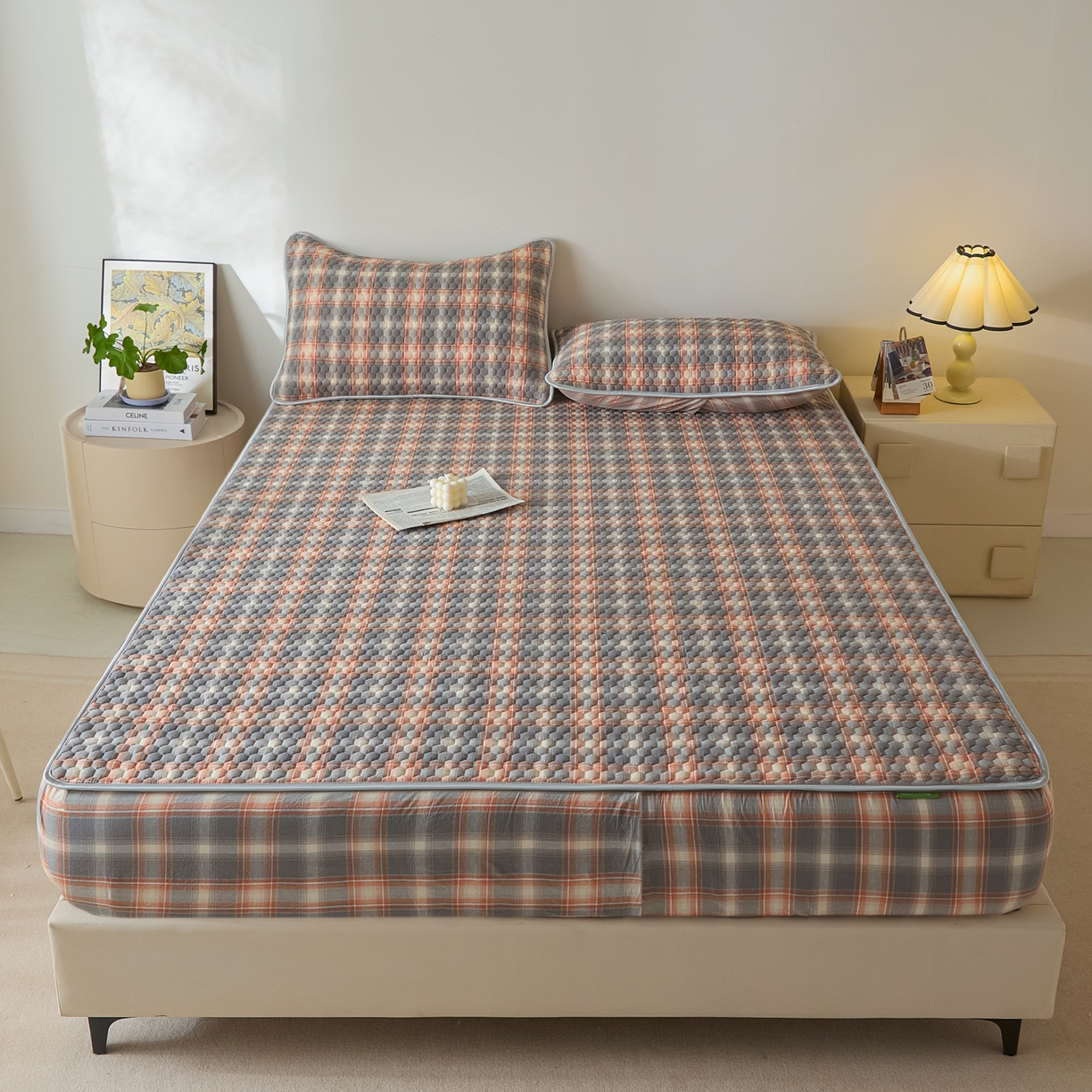 91家纺网 家纺一手货源 找家纺 芬晴家纺 2025新款色织全棉棉花床笠 本色