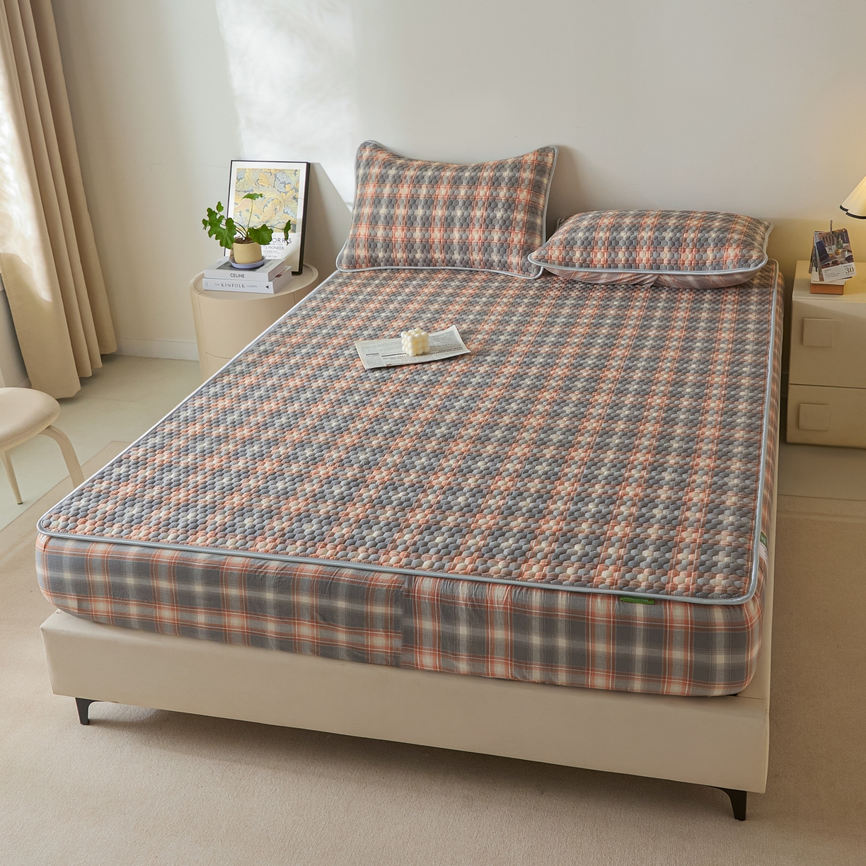 91家纺网 家纺一手货源 找家纺 芬晴家纺 2025新款色织全棉棉花床笠 本色