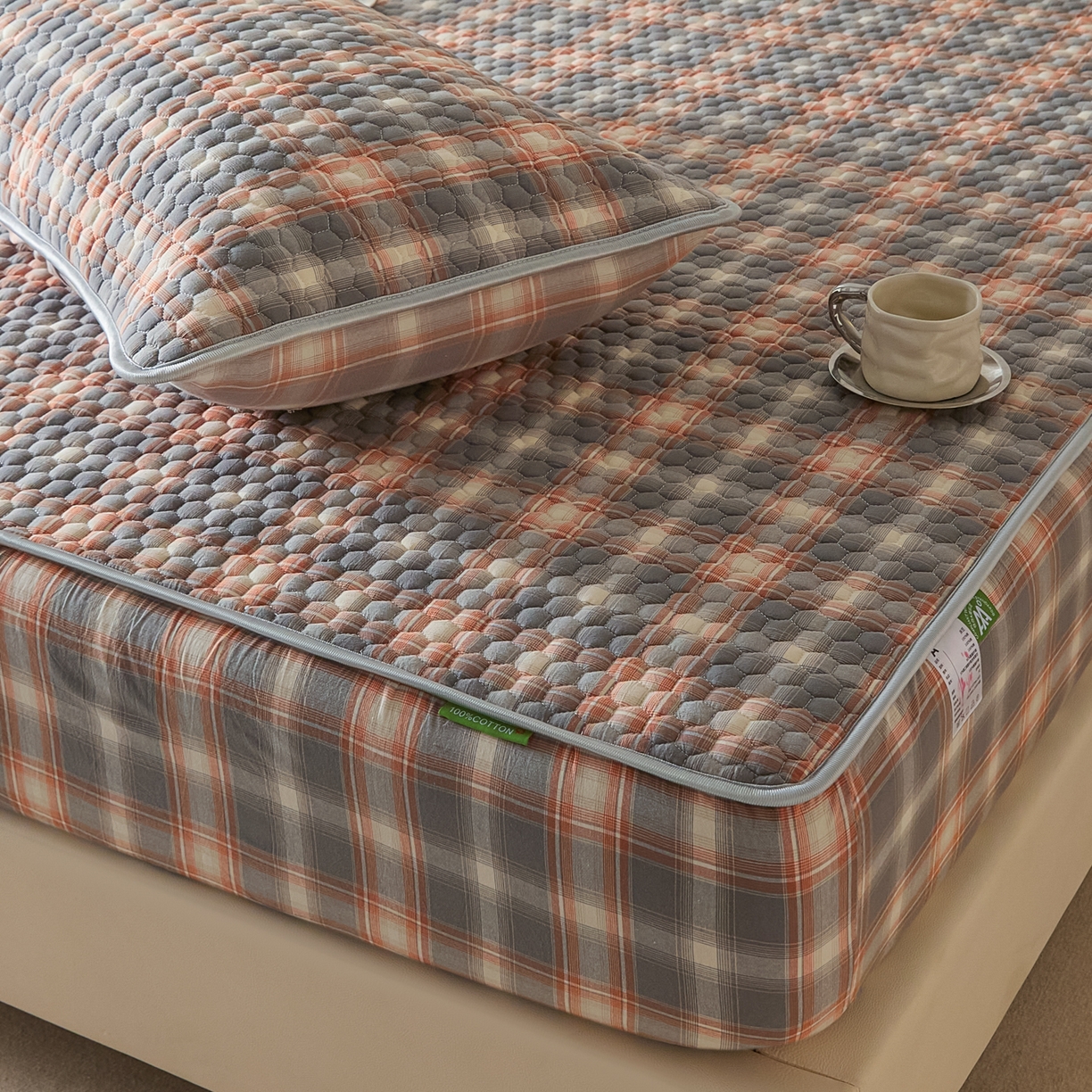 91家纺网 家纺一手货源 找家纺 芬晴家纺 2025新款色织全棉棉花床笠 本色