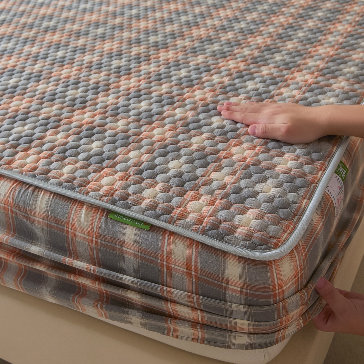 91家纺网 家纺一手货源 找家纺 芬晴家纺 2025新款色织全棉棉花床笠 本色