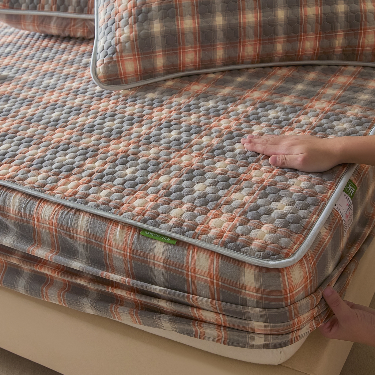 91家纺网 家纺一手货源 找家纺 芬晴家纺 2025新款色织全棉棉花床笠 本色