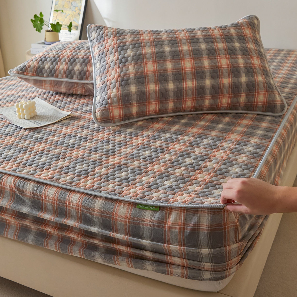 91家纺网 家纺一手货源 找家纺 芬晴家纺 2025新款色织全棉棉花床笠 本色