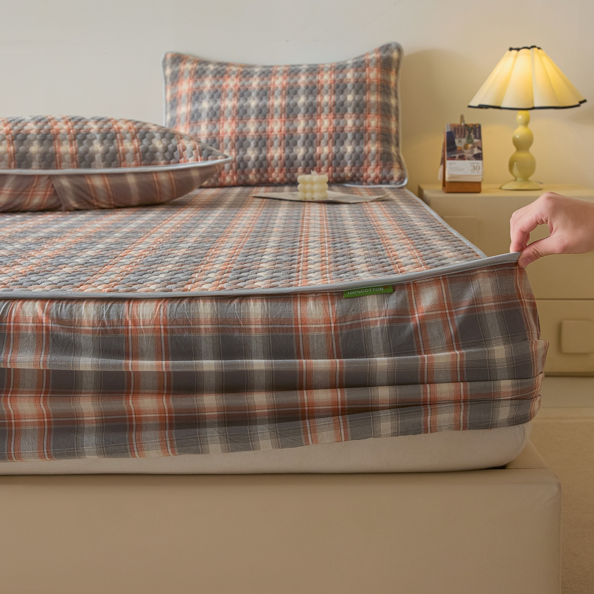 91家纺网 家纺一手货源 找家纺 芬晴家纺 2025新款色织全棉棉花床笠 本色