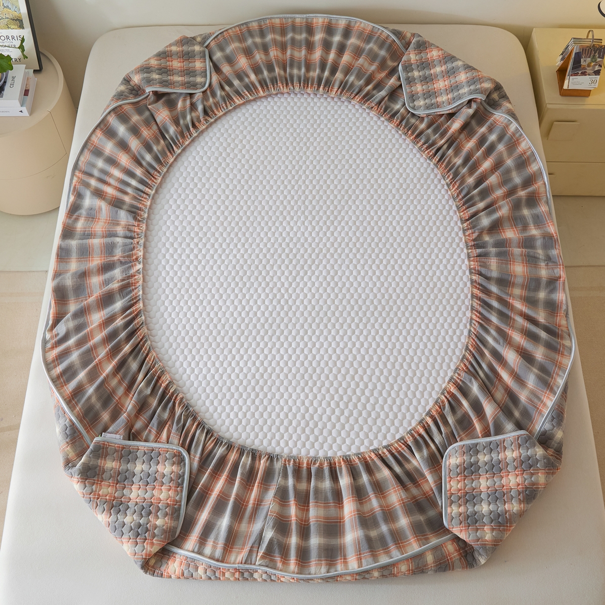 91家纺网 家纺一手货源 找家纺 芬晴家纺 2025新款色织全棉棉花床笠 本色