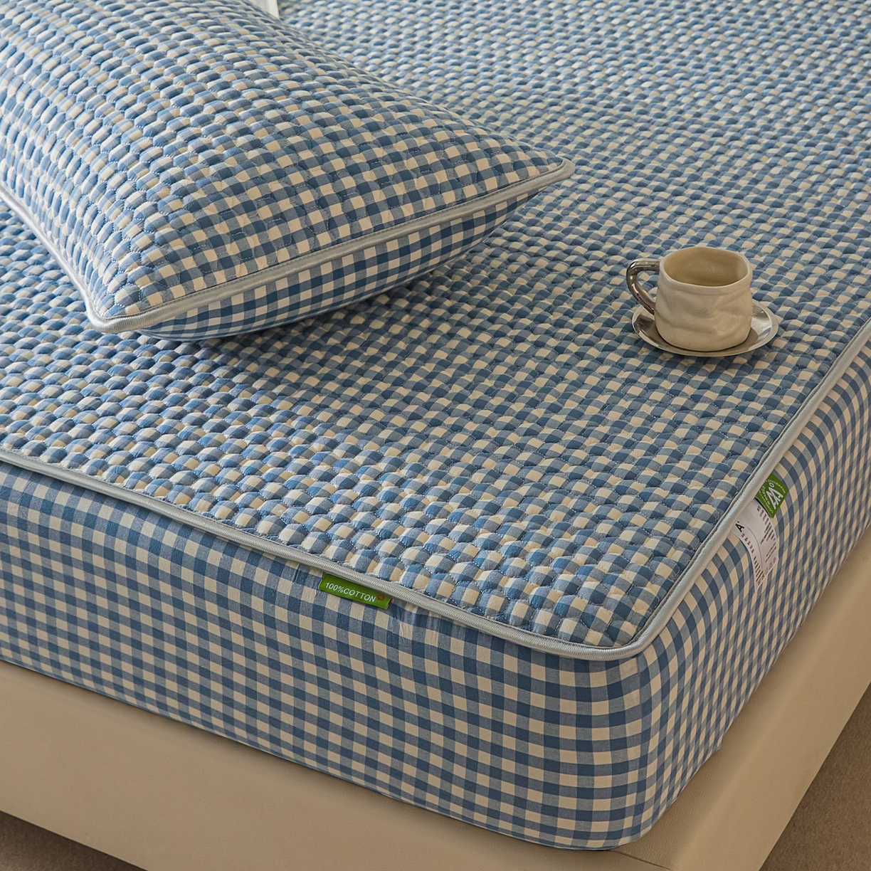 91家纺网 家纺一手货源 找家纺 芬晴家纺 2025新款色织全棉棉花床笠 经典格