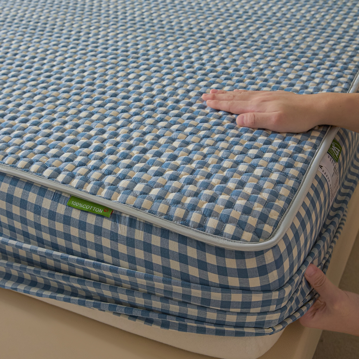 91家纺网 家纺一手货源 找家纺 芬晴家纺 2025新款色织全棉棉花床笠 经典格