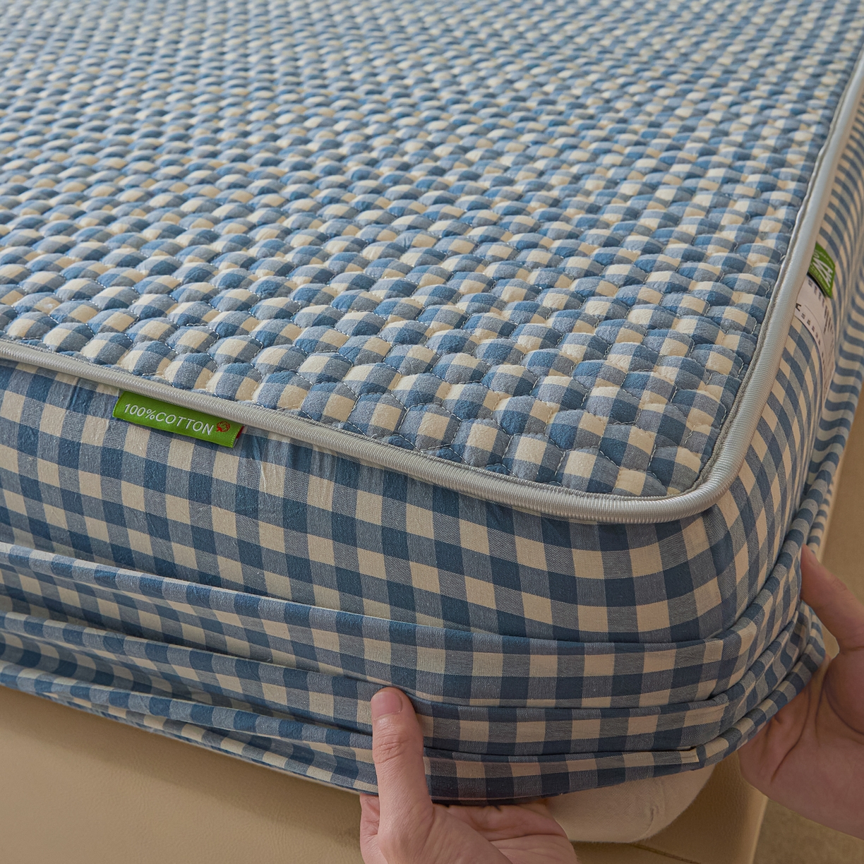 91家纺网 家纺一手货源 找家纺 芬晴家纺 2025新款色织全棉棉花床笠 经典格