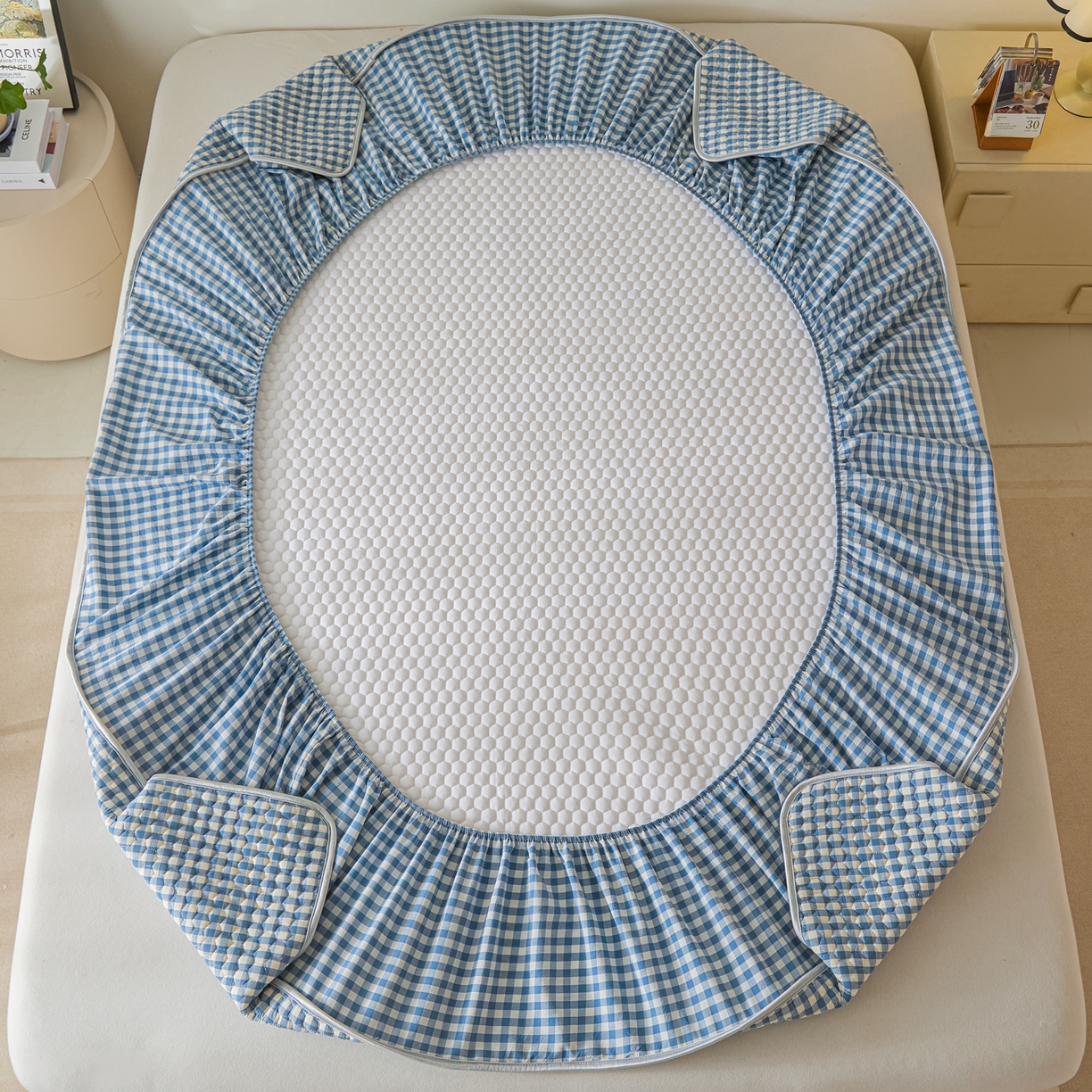 91家纺网 家纺一手货源 找家纺 芬晴家纺 2025新款色织全棉棉花床笠 经典格