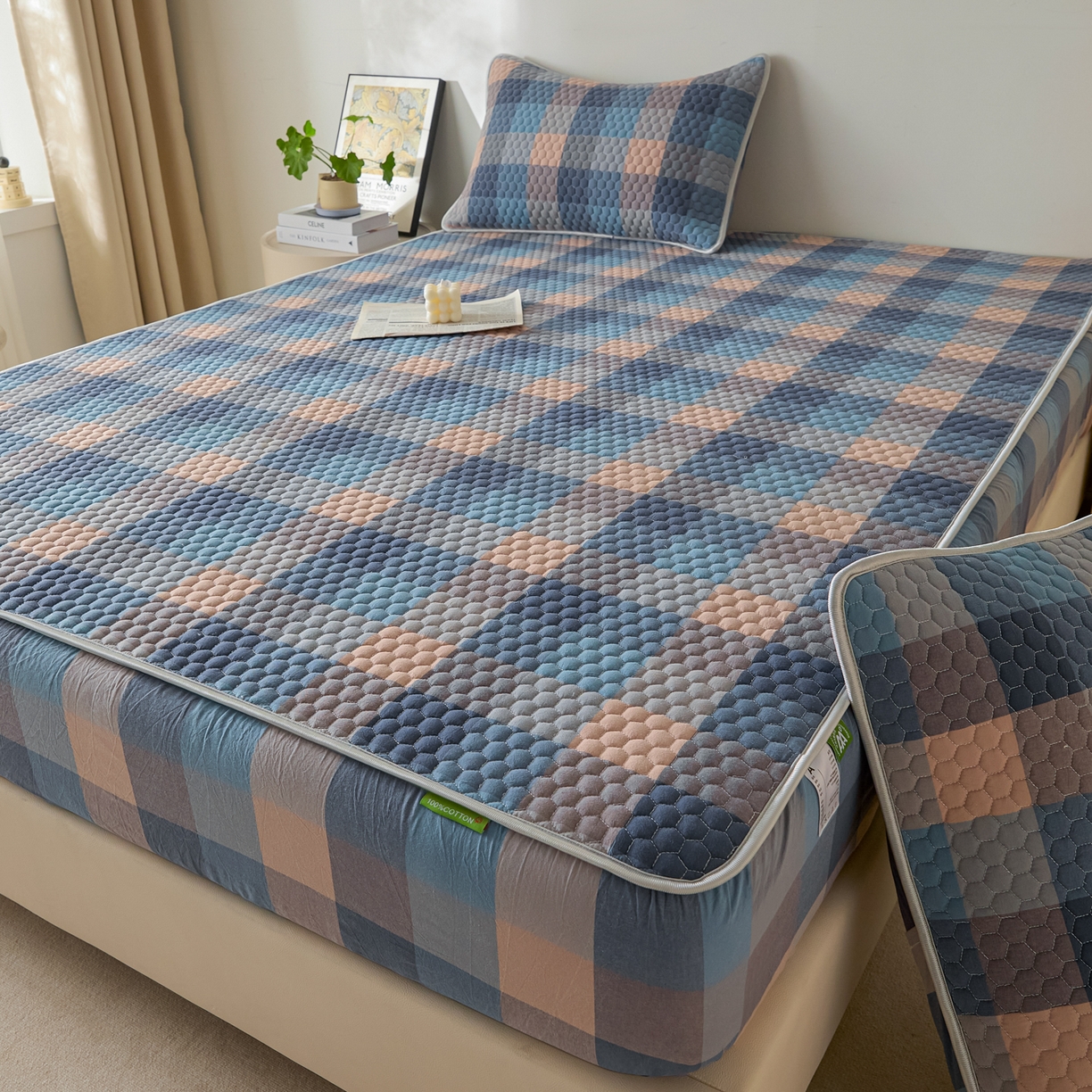 91家纺网 家纺一手货源 找家纺 芬晴家纺 2025新款色织全棉棉花床笠 诺卡