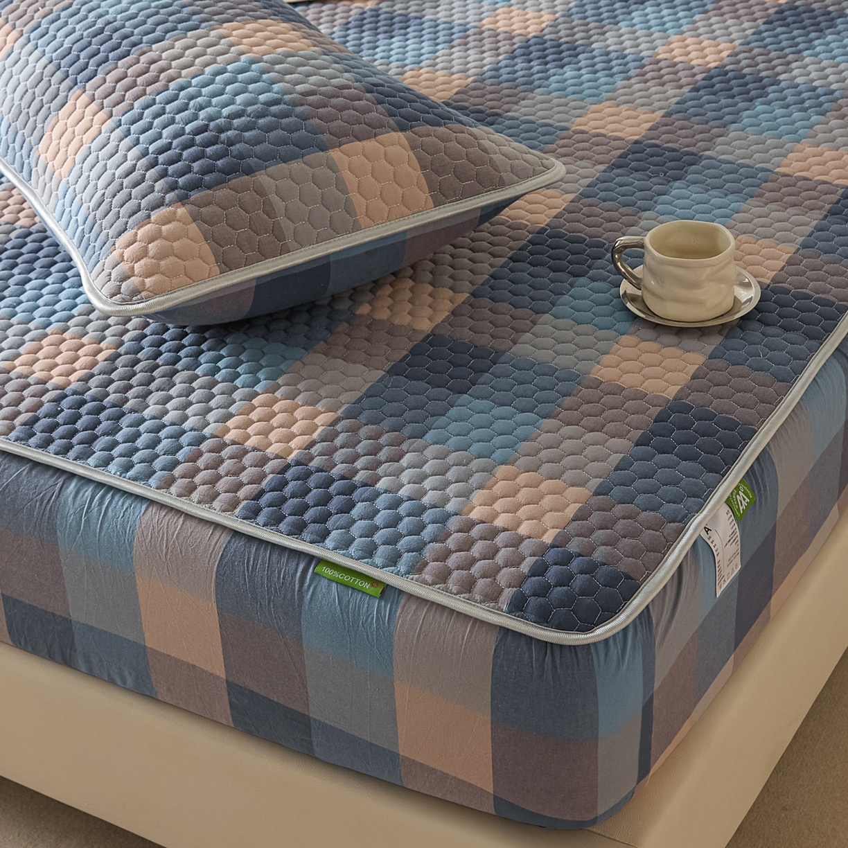 91家纺网 家纺一手货源 找家纺 芬晴家纺 2025新款色织全棉棉花床笠 诺卡