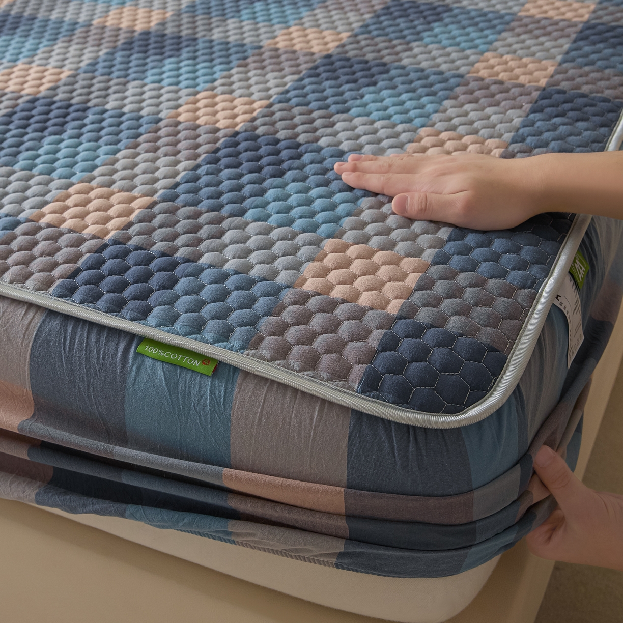 91家纺网 家纺一手货源 找家纺 芬晴家纺 2025新款色织全棉棉花床笠 诺卡