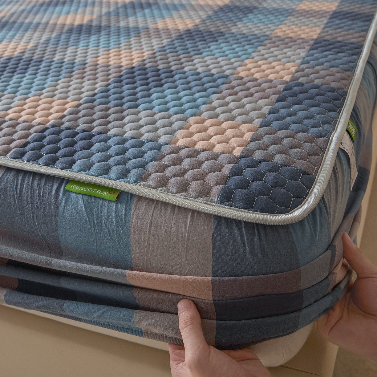 91家纺网 家纺一手货源 找家纺 芬晴家纺 2025新款色织全棉棉花床笠 诺卡