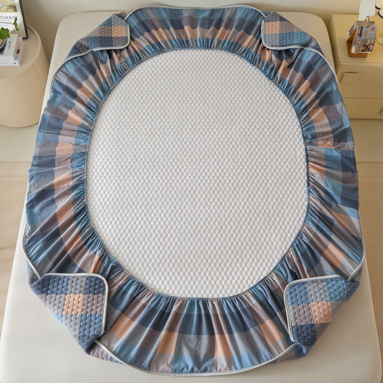 91家纺网 家纺一手货源 找家纺 芬晴家纺 2025新款色织全棉棉花床笠 诺卡