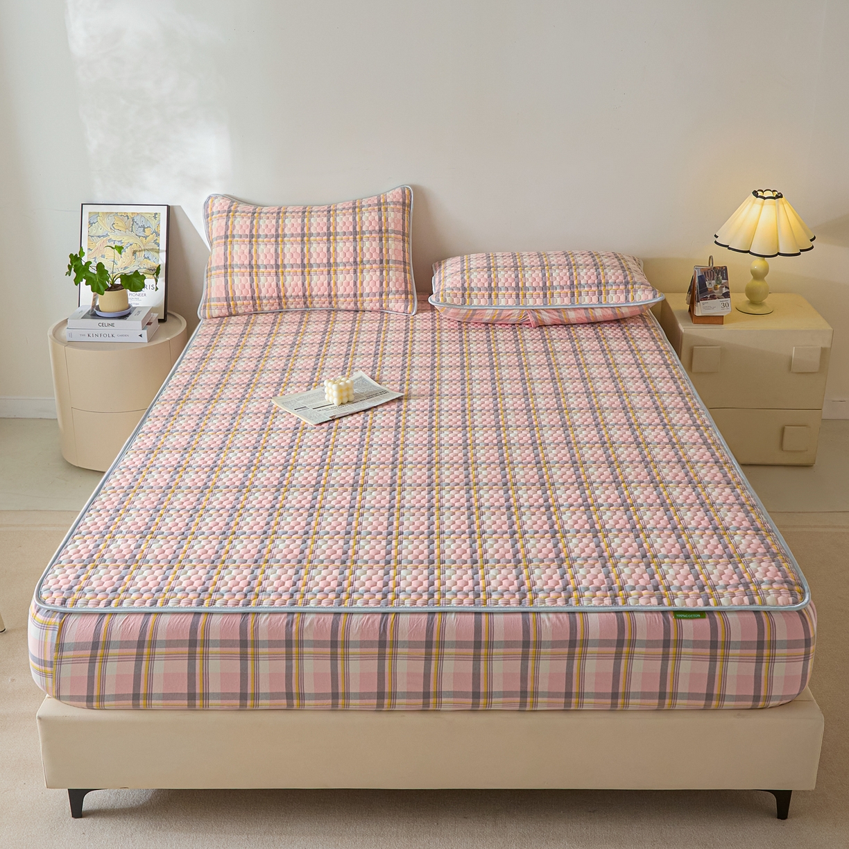 芬晴家纺 2025新款色织全棉棉花床笠 清风-粉