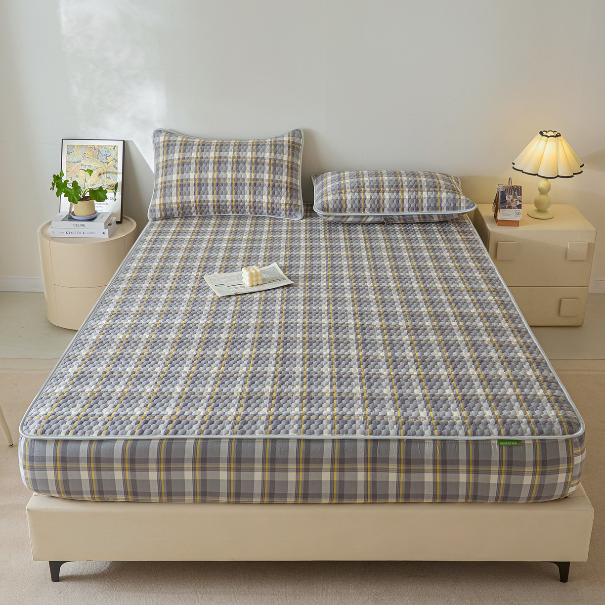 芬晴家纺 2025新款色织全棉棉花床笠 清风-灰