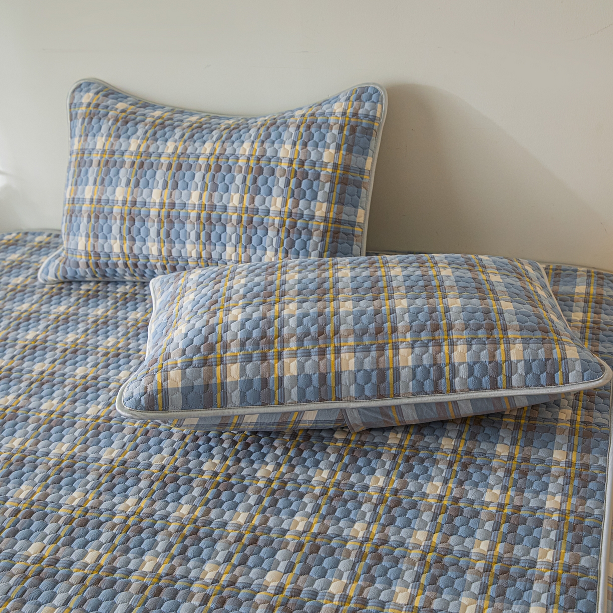 91家纺网 家纺一手货源 找家纺 芬晴家纺 2025新款色织全棉棉花床笠 清风-兰