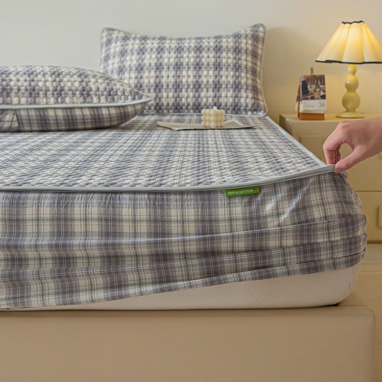 91家纺网 家纺一手货源 找家纺 芬晴家纺 2025新款色织全棉棉花床笠 日常