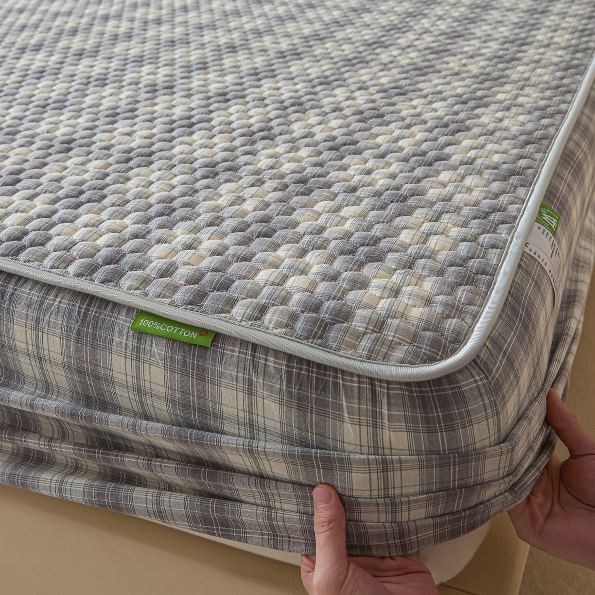 91家纺网 家纺一手货源 找家纺 芬晴家纺 2025新款色织全棉棉花床笠 日常