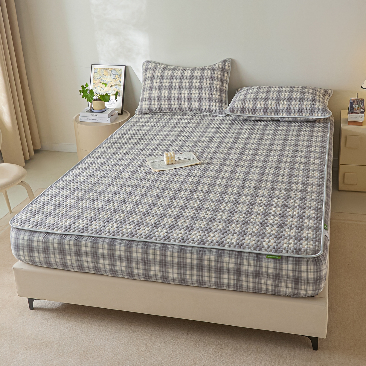 91家纺网 家纺一手货源 找家纺 芬晴家纺 2025新款色织全棉棉花床笠 日常