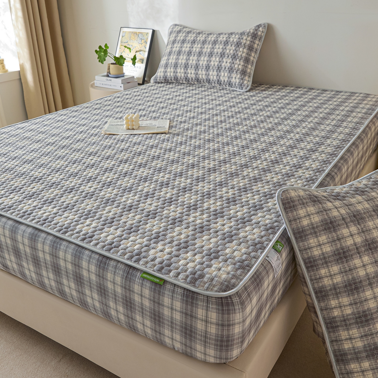 91家纺网 家纺一手货源 找家纺 芬晴家纺 2025新款色织全棉棉花床笠 日常