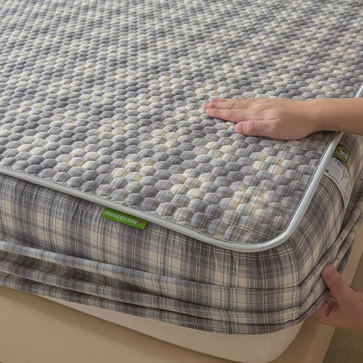 91家纺网 家纺一手货源 找家纺 芬晴家纺 2025新款色织全棉棉花床笠 日常