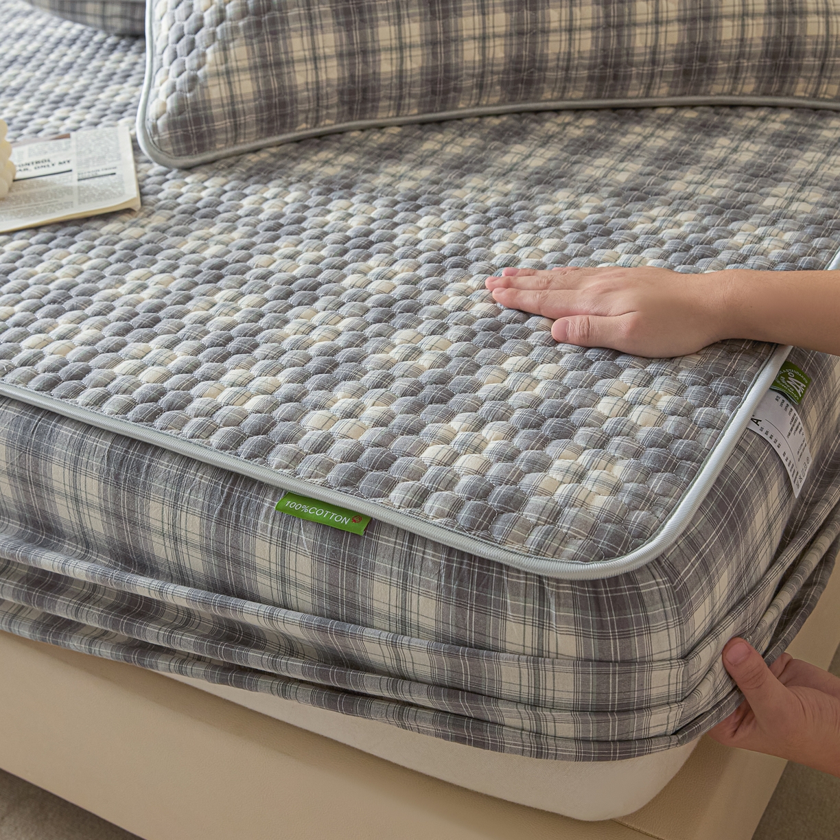 91家纺网 家纺一手货源 找家纺 芬晴家纺 2025新款色织全棉棉花床笠 日常