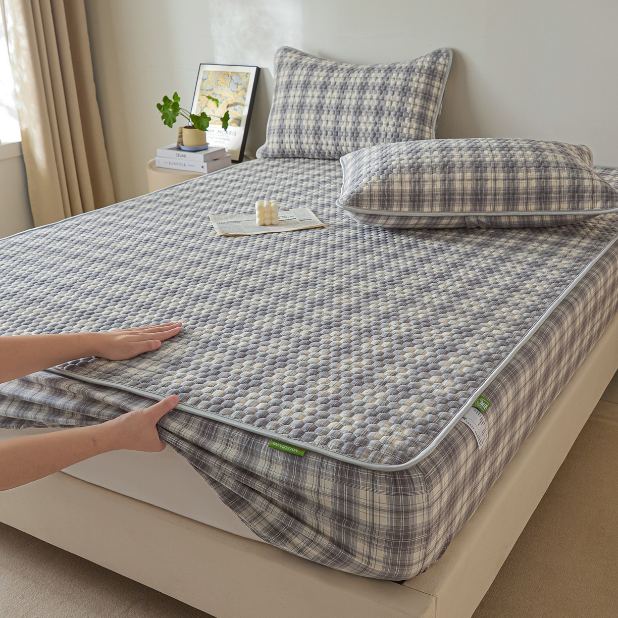 91家纺网 家纺一手货源 找家纺 芬晴家纺 2025新款色织全棉棉花床笠 日常