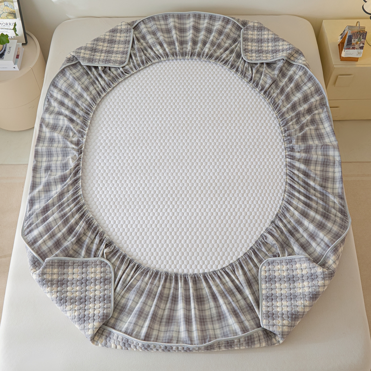 91家纺网 家纺一手货源 找家纺 芬晴家纺 2025新款色织全棉棉花床笠 日常