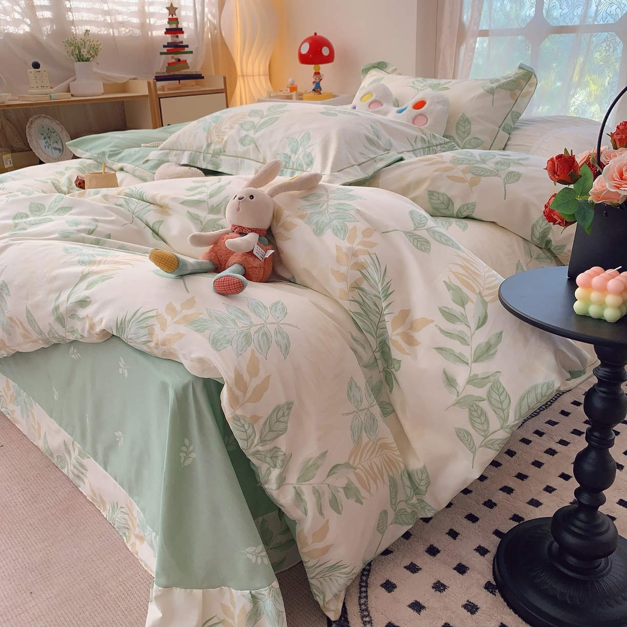 91家纺网 家纺一手货源 找家纺 莱豫家纺 2026新款全棉纯棉小清新印花四件套-第一波 东方树叶