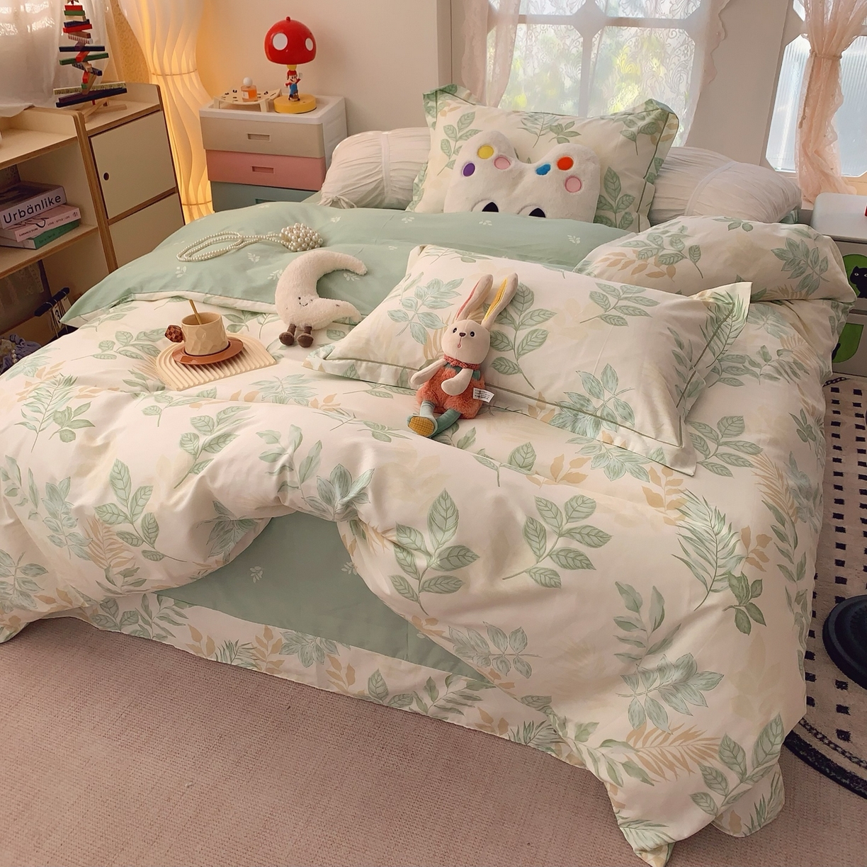 91家纺网 家纺一手货源 找家纺 莱豫家纺 2026新款全棉纯棉小清新印花四件套-第一波 东方树叶