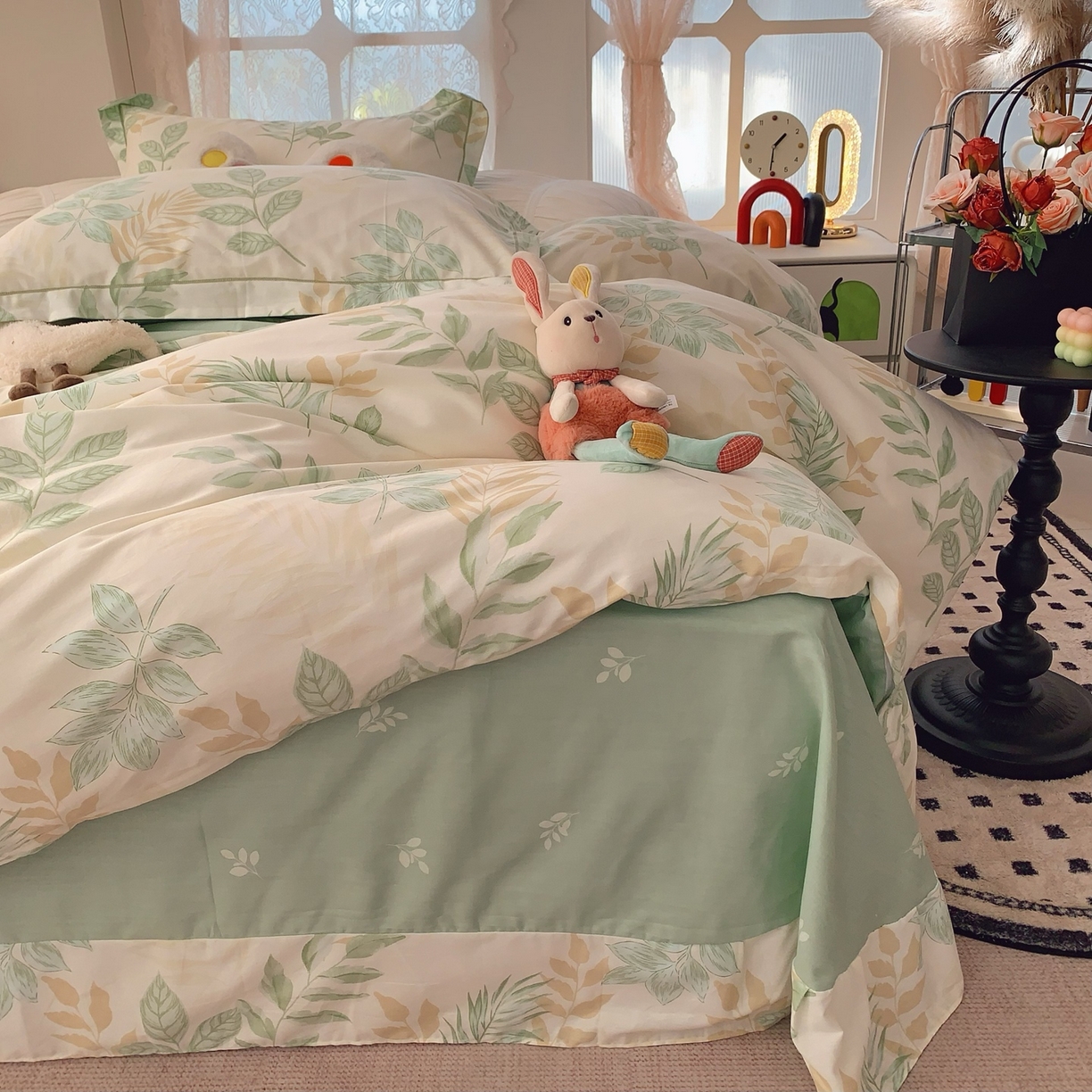 91家纺网 家纺一手货源 找家纺 莱豫家纺 2026新款全棉纯棉小清新印花四件套-第一波 东方树叶