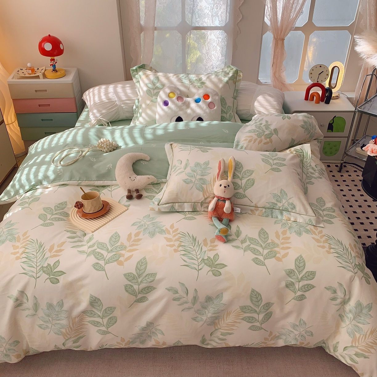 91家纺网 家纺一手货源 找家纺 莱豫家纺 2026新款全棉纯棉小清新印花四件套-第一波 东方树叶