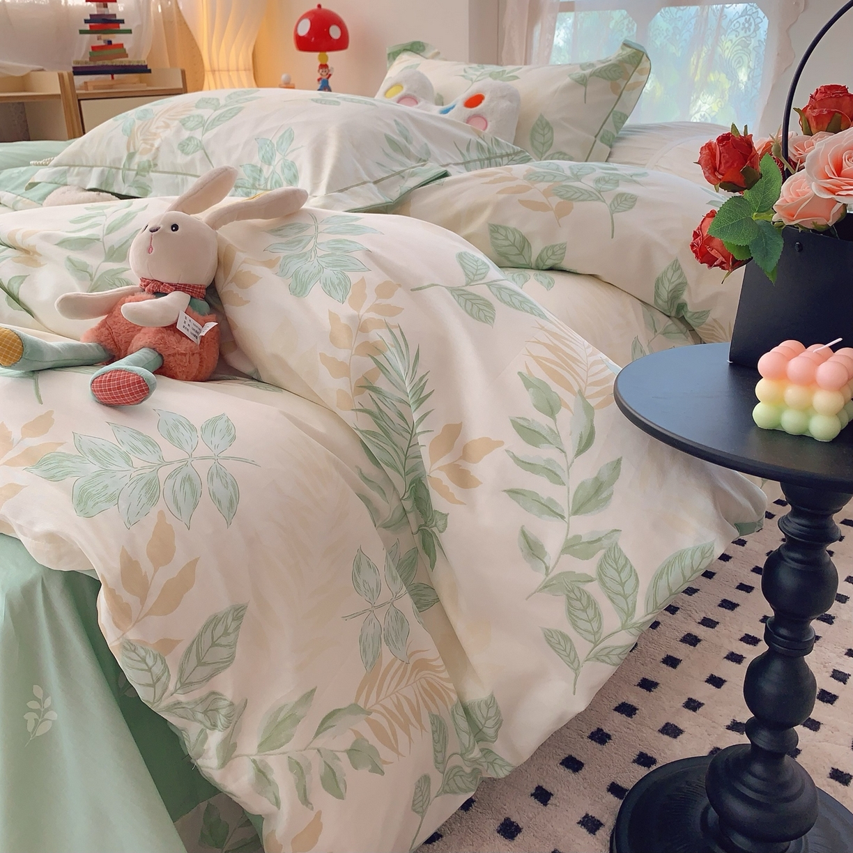 91家纺网 家纺一手货源 找家纺 莱豫家纺 2026新款全棉纯棉小清新印花四件套-第一波 东方树叶