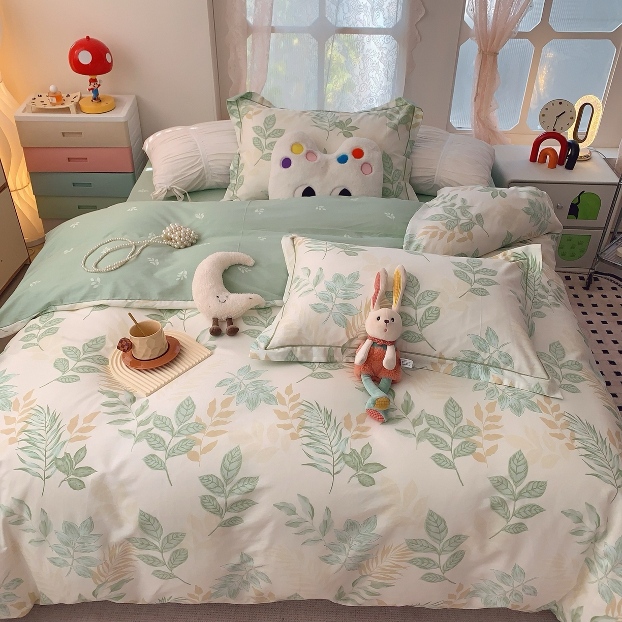 91家纺网 家纺一手货源 找家纺 莱豫家纺 2026新款全棉纯棉小清新印花四件套-第一波 东方树叶