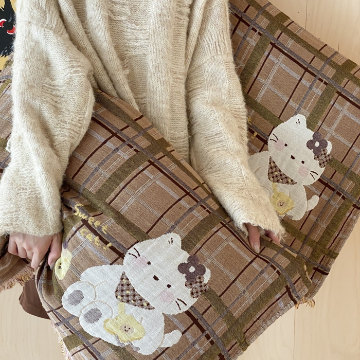 91家纺网 家纺一手货源 找家纺 麻依 2025新款全棉四层纱布软萌流苏枕巾 蛋糕小咪